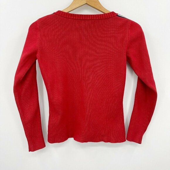 Tommy Hilfiger Vintage Y2K Red Knit Flag Sleeve Slim Fit Split Neck Sweater - Picture 5 of 7